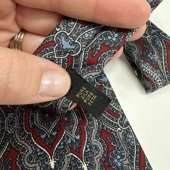Fendi-Roma Vintage Silk Neck Tie-Paisley Print-Made in Italy Red Blue - Picture 3 of 4